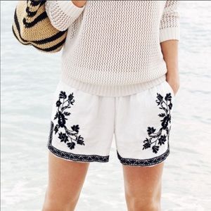 J. Crew white shorts with black embroidery